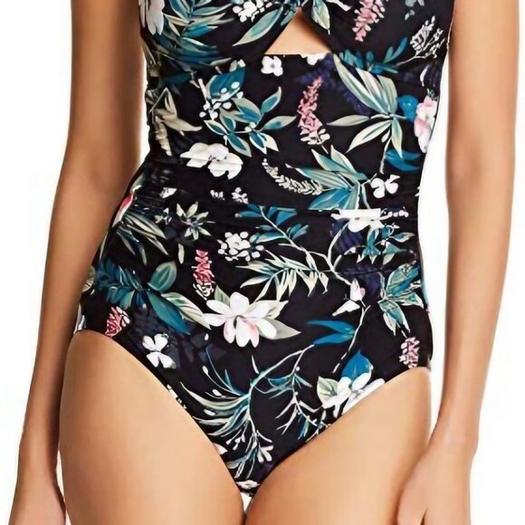 Kate Spade NY Women's Playa Carmen Bandeau Halter One-Piece Swimsuit Black - Picture 2 of 9
